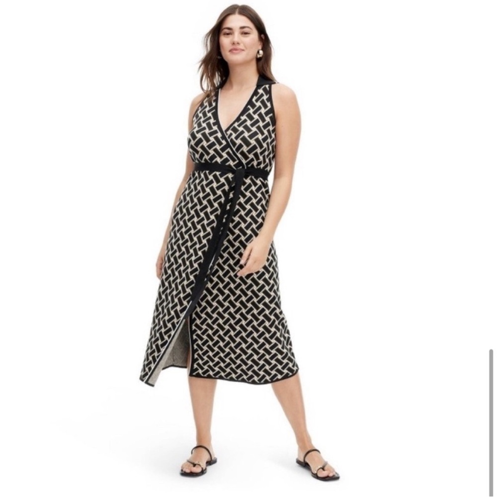 Diane Von Furstenberg For Target Wrap Dress Belted Knit Black Tan Pattern XXL